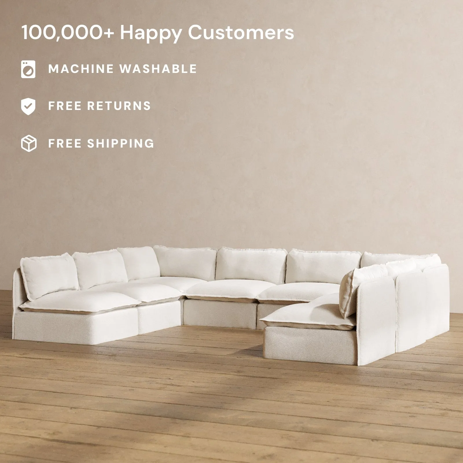 Modular Washable 8-Seater Open-Ends U-Sectional in Powder | Memorix  Seat | Contour Pillow