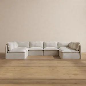 Modular Washable 8-Seater Open-Ends U-Sectional in Powder | Memorix  Seat | Contour Pillow