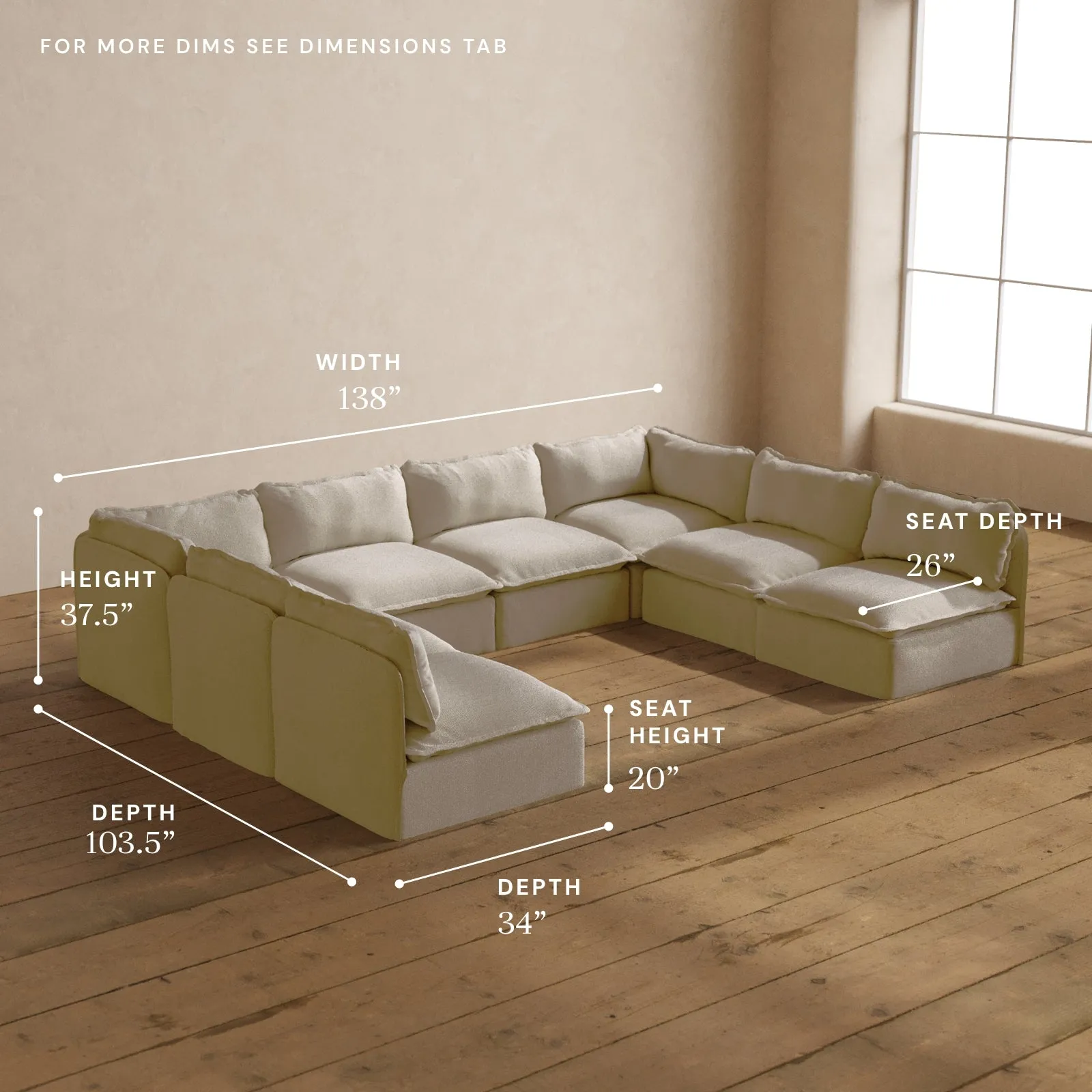 Modular Washable 8-Seater Open-Ends U-Sectional in Powder | Memorix  Seat | Contour Pillow