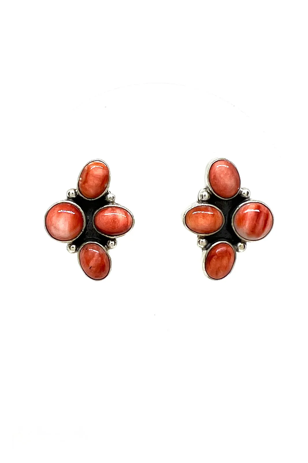 Navajo Red Spiny Shell Cluster Post Earrings