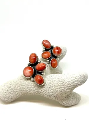 Navajo Red Spiny Shell Cluster Post Earrings