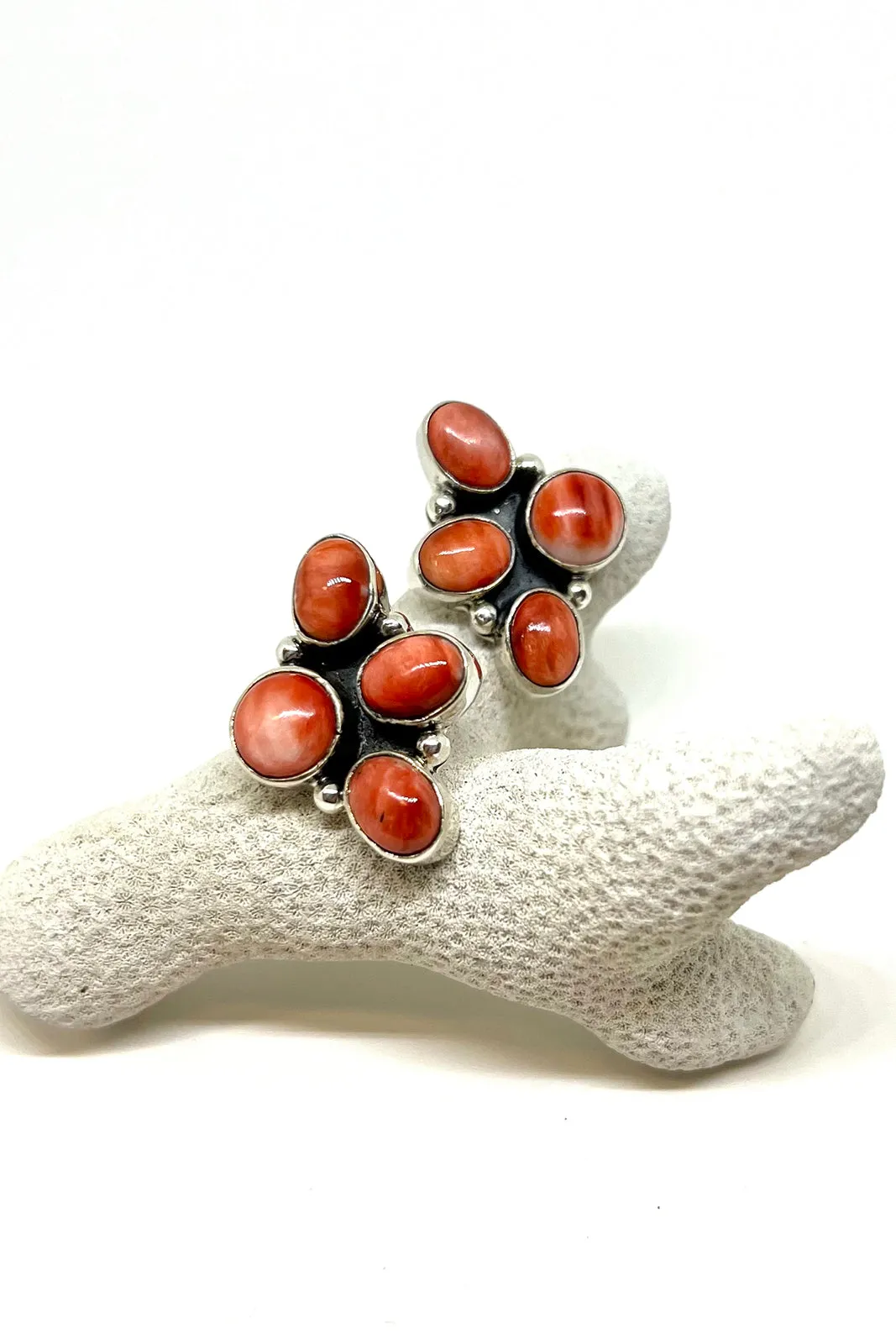 Navajo Red Spiny Shell Cluster Post Earrings
