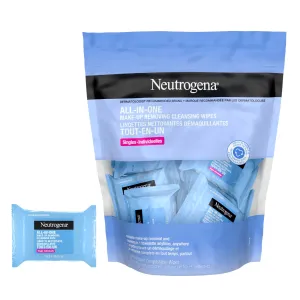 Neutrogena All-in-One Makeup Removing Cleansing Wipe, Waterproof Mascara Removal, Fragrance Free, Plant Based Wipes, 20 Count