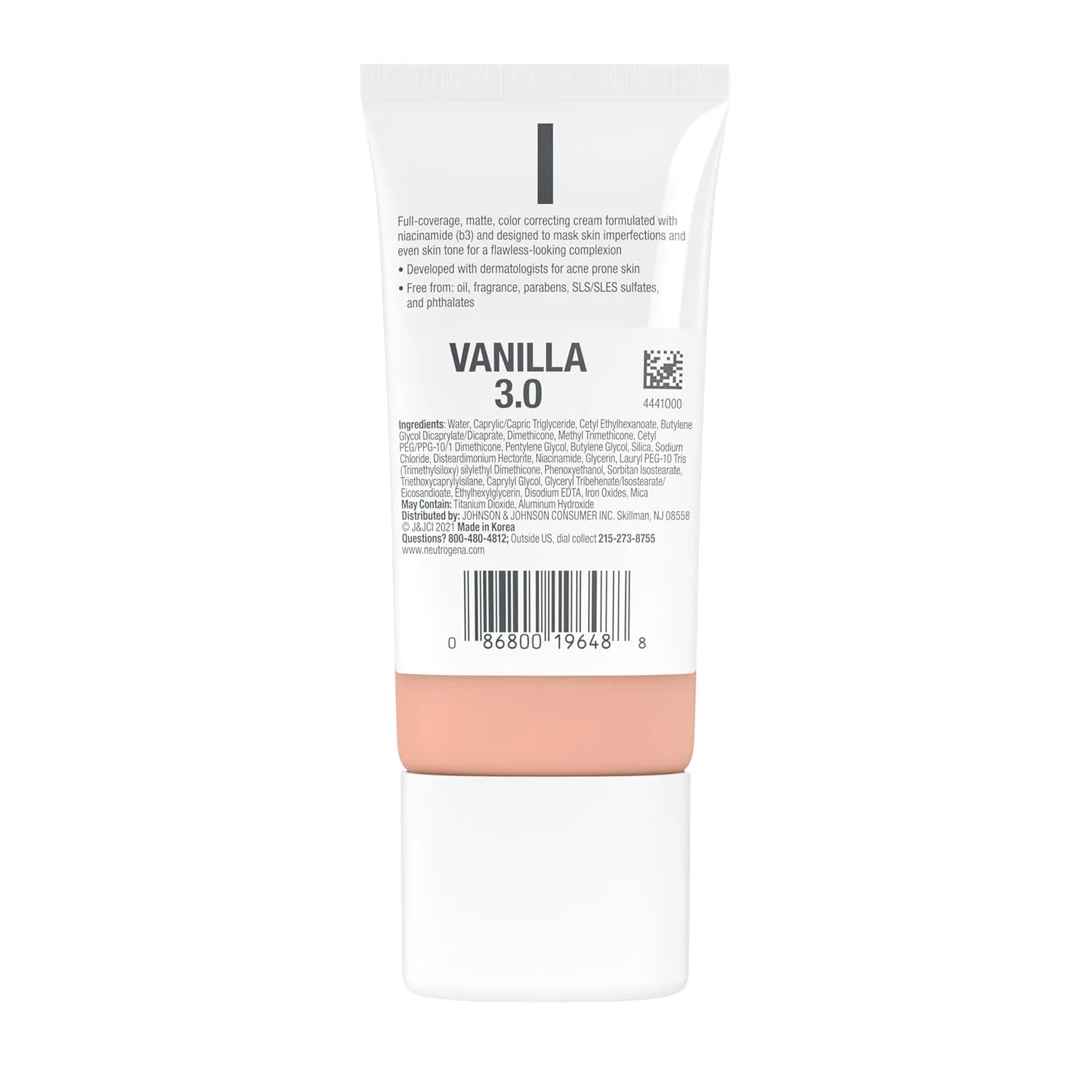 Neutrogena Clear Coverage Flawless Matte CC Cream, Full-Coverage Color Correcting Cream Face Makeup with Niacinamide (b3), Hypoallergenic, Oil Free & Fragrance Free, Vanilla, 1 oz