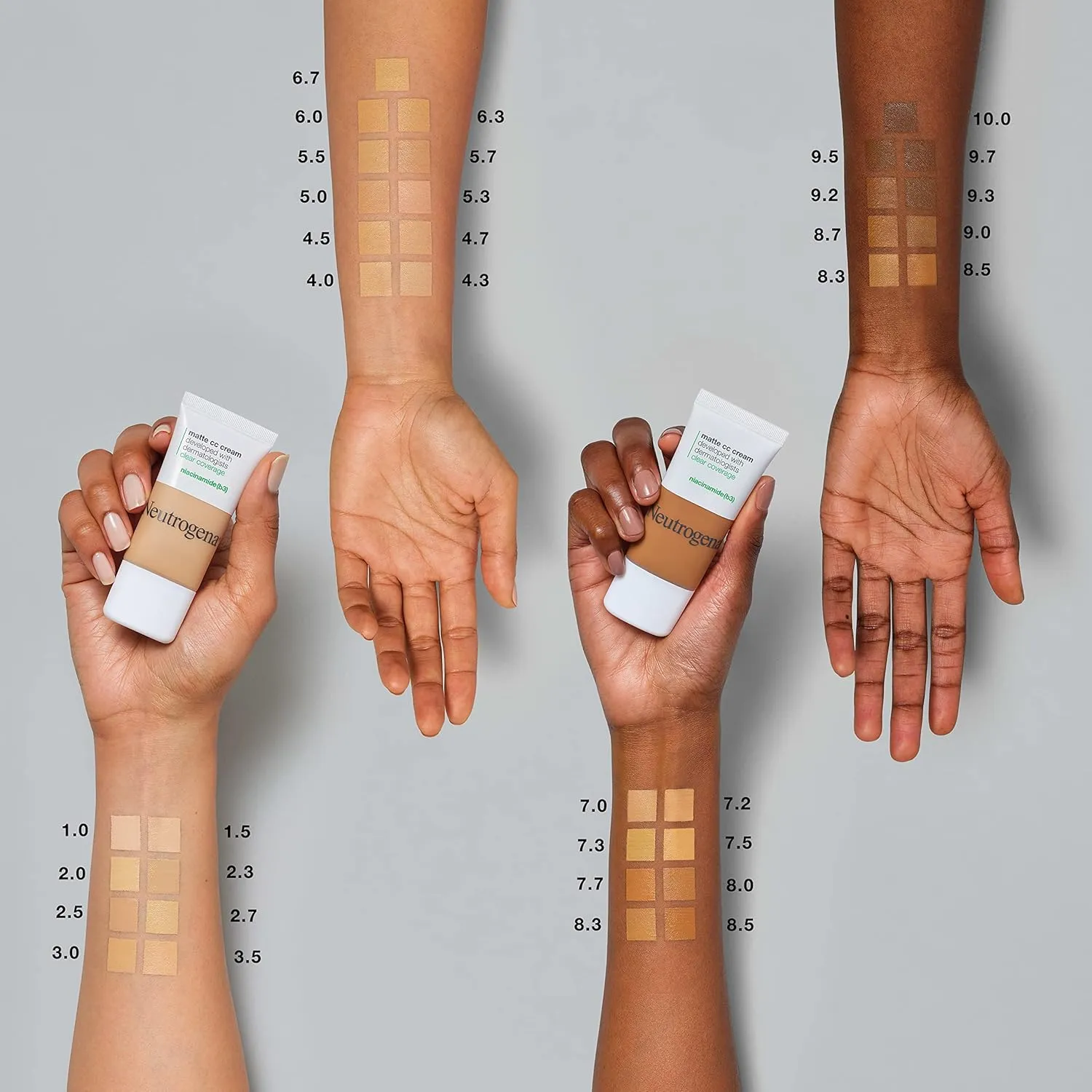 Neutrogena Clear Coverage Flawless Matte CC Cream, Full-Coverage Color Correcting Cream Face Makeup with Niacinamide (b3), Hypoallergenic, Oil Free & Fragrance Free, Vanilla, 1 oz