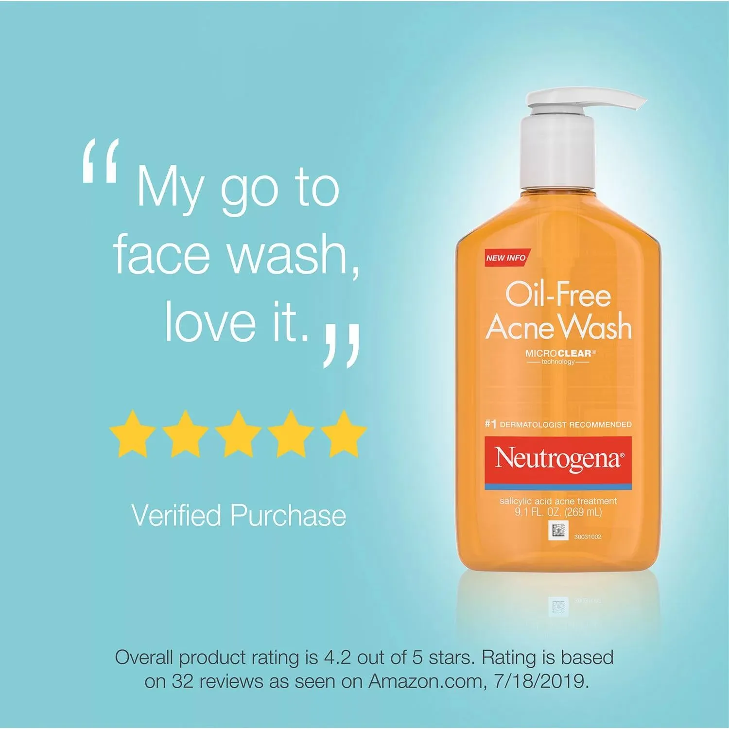 Neutrogena Oil-Free Acne Face Wash, 9.1 fl. oz., 2 pk.