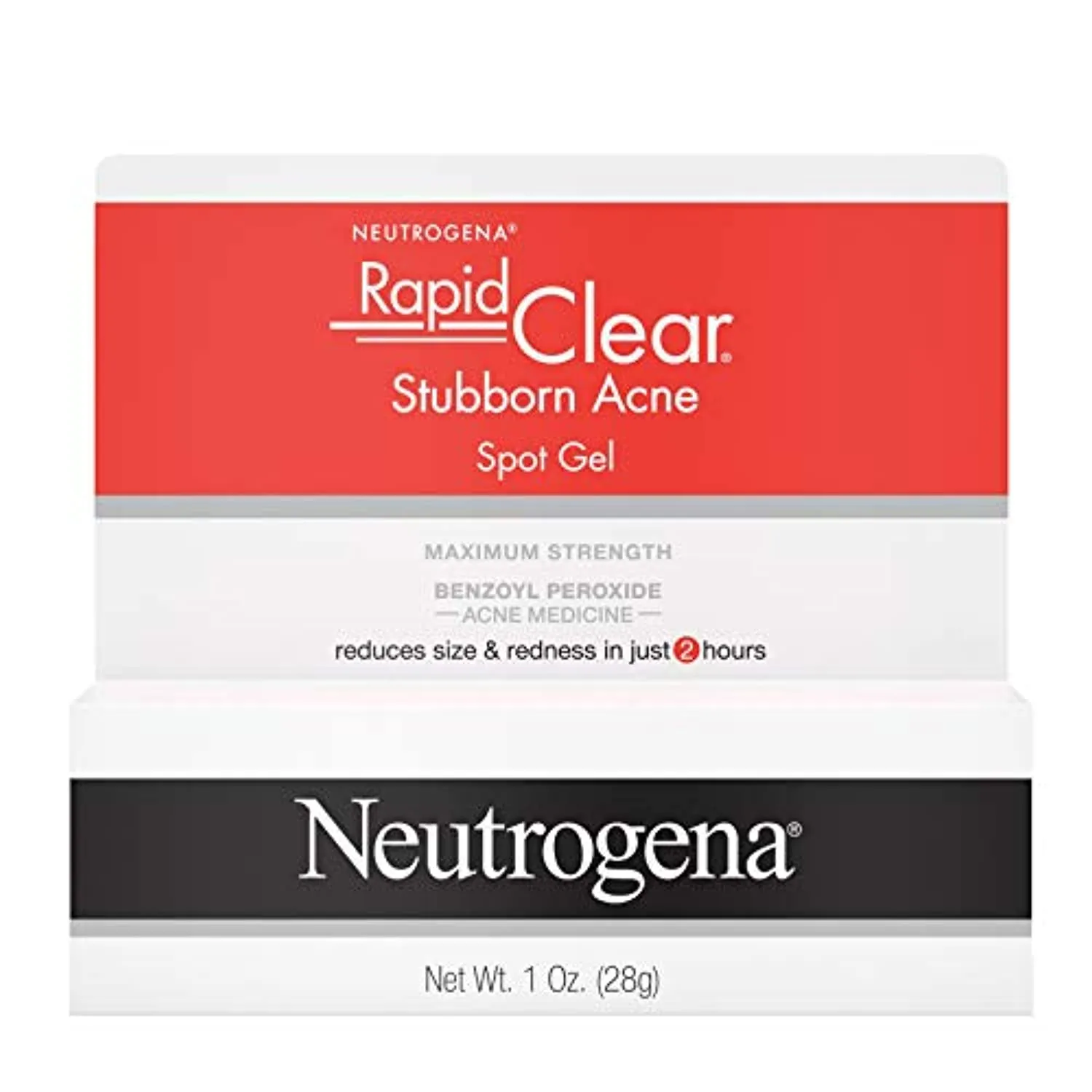 Neutrogena Rapid Clear Stubborn Acne Spot Treatment Gel with Maximum Strength Benzoyl Peroxide Acne Treatment Medicine, Pimple Cream for Acne Prone Skin with 10% Benzoyl Peroxide, 1 oz