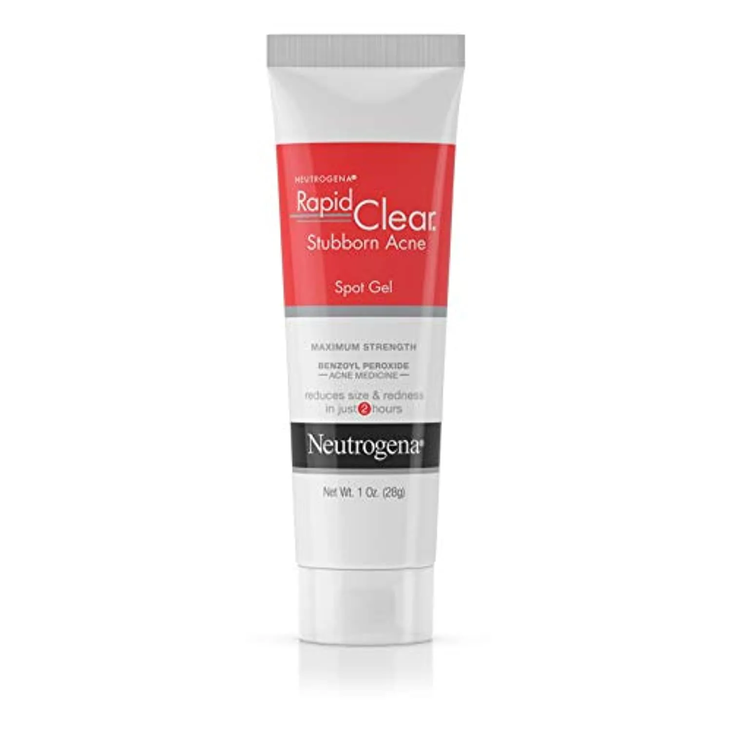 Neutrogena Rapid Clear Stubborn Acne Spot Treatment Gel with Maximum Strength Benzoyl Peroxide Acne Treatment Medicine, Pimple Cream for Acne Prone Skin with 10% Benzoyl Peroxide, 1 oz