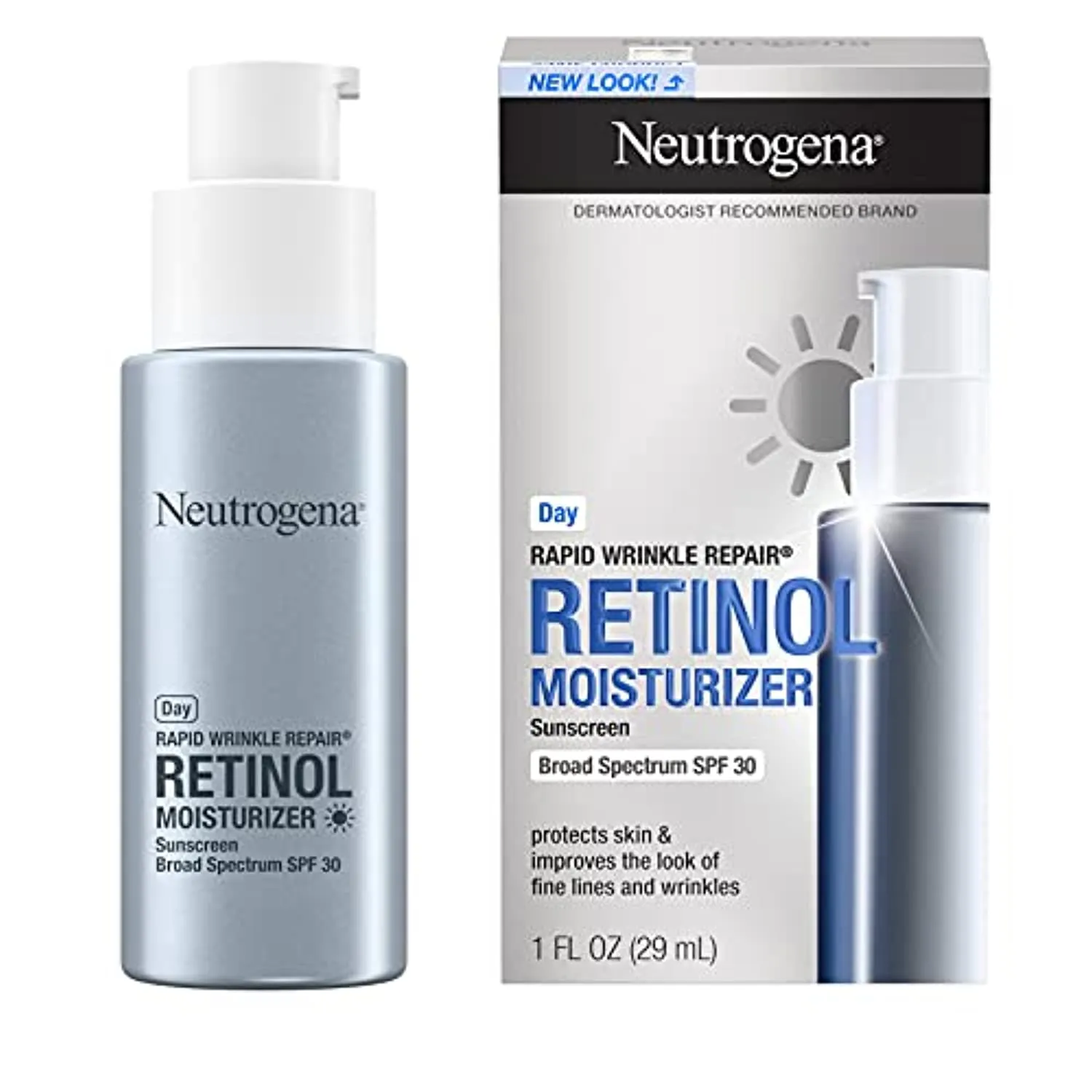 Neutrogena Rapid Wrinkle Repair Retinol Anti-Wrinkle Moisturizer with SPF 30 Sunscreen, Daily Anti-Wrinkle Face & Neck Retinol Cream with Hyaluronic Acid & Retinol, Paraben-Free, 1 fl. oz