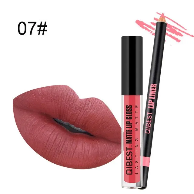 New Pro Fashion Lip Gloss Beauty Waterproof Matte Liquid Lipstick Long Lasting Lip Gloss Lipstick With Lip Liner Pen Set