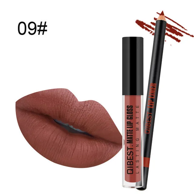 New Pro Fashion Lip Gloss Beauty Waterproof Matte Liquid Lipstick Long Lasting Lip Gloss Lipstick With Lip Liner Pen Set