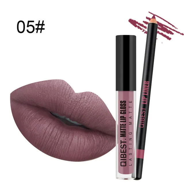 New Pro Fashion Lip Gloss Beauty Waterproof Matte Liquid Lipstick Long Lasting Lip Gloss Lipstick With Lip Liner Pen Set