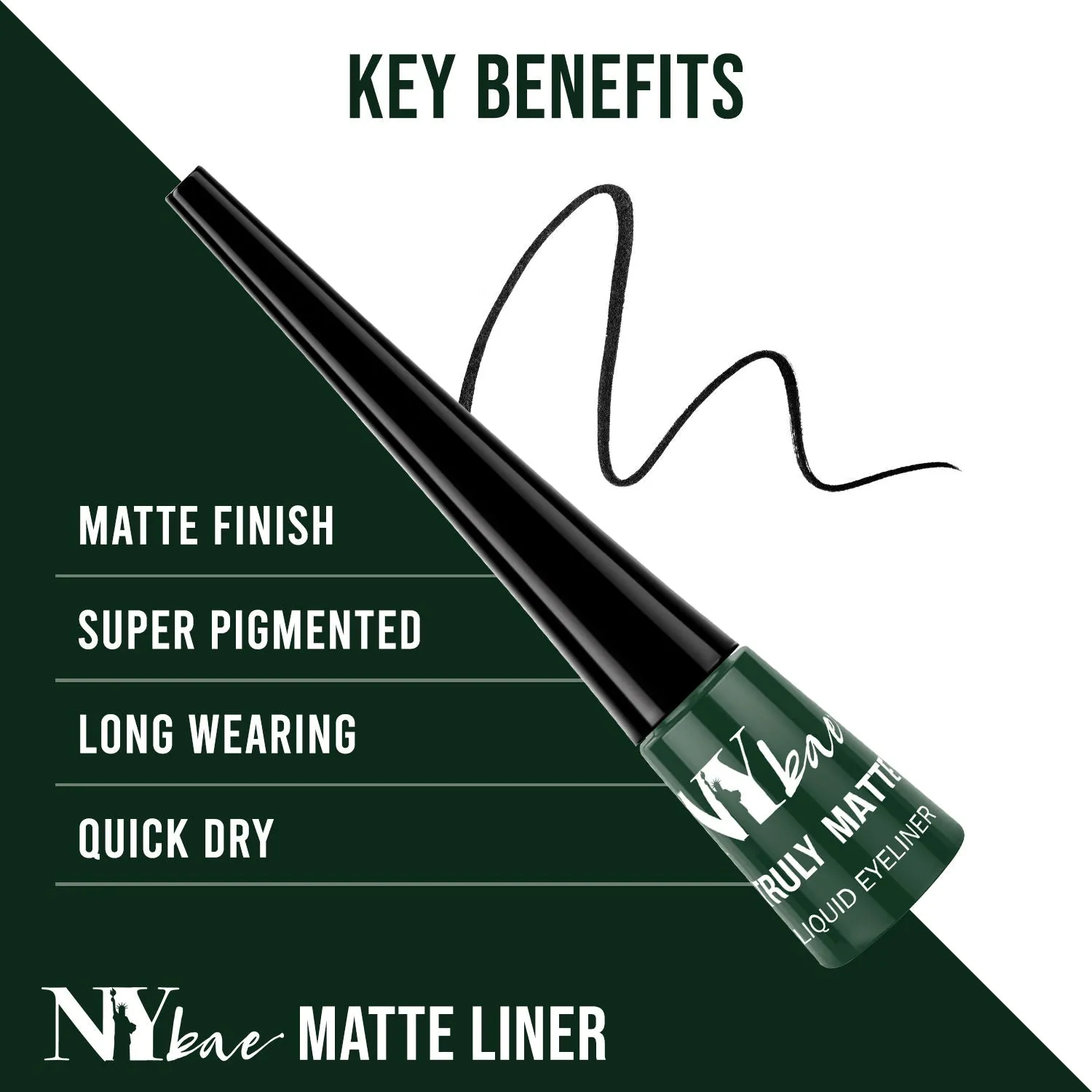 NY Bae Truly Matte Liquid Eyeliner - Edgy Emerald (4.5 ml) | Matte Finish | Super Pigmented | Long lasting | Quick Drying | Waterproof