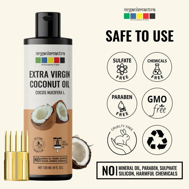 Organix Mantra Extra Virgin Coconut Oil for Hair, Body & Face Nourishment 100% Pure, Natural & Cold Pressed Organic Oil, 120ML x 2