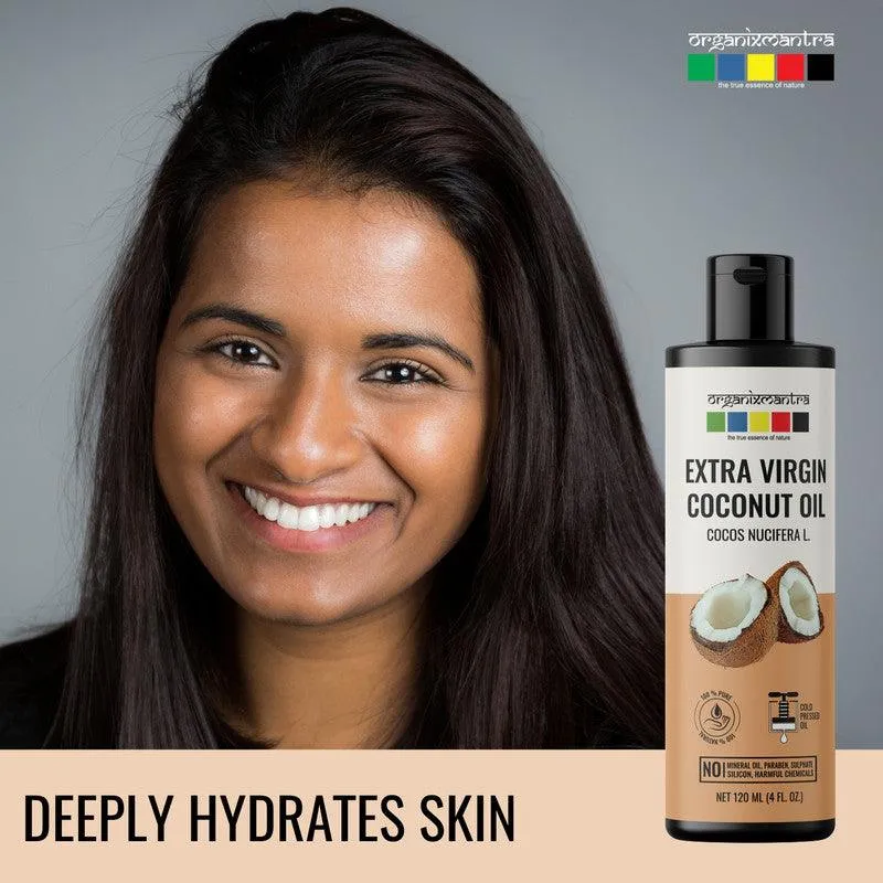 Organix Mantra Extra Virgin Coconut Oil for Hair, Body & Face Nourishment 100% Pure, Natural & Cold Pressed Organic Oil, 120ML x 2