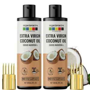Organix Mantra Extra Virgin Coconut Oil for Hair, Body & Face Nourishment 100% Pure, Natural & Cold Pressed Organic Oil, 120ML x 2