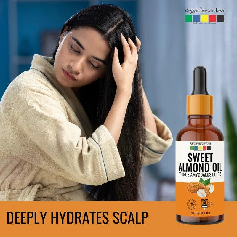 Organix Mantra Sweet Almond Oil for Hair, Body & Face Nourishment 100% Pure, Natural & Cold Pressed Organic Oil, 30ML