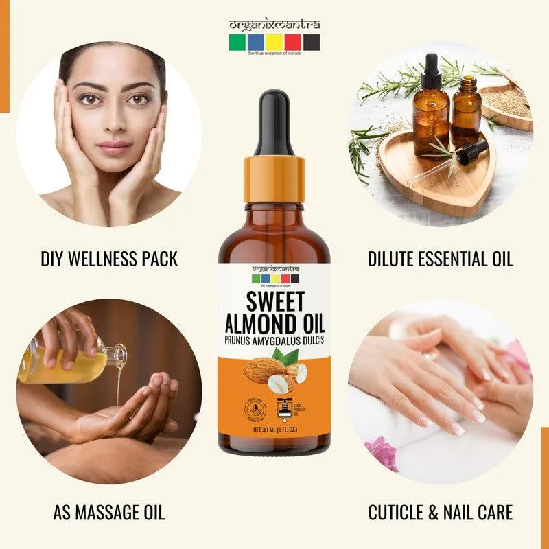 Organix Mantra Sweet Almond Oil for Hair, Body & Face Nourishment 100% Pure, Natural & Cold Pressed Organic Oil, 30ML