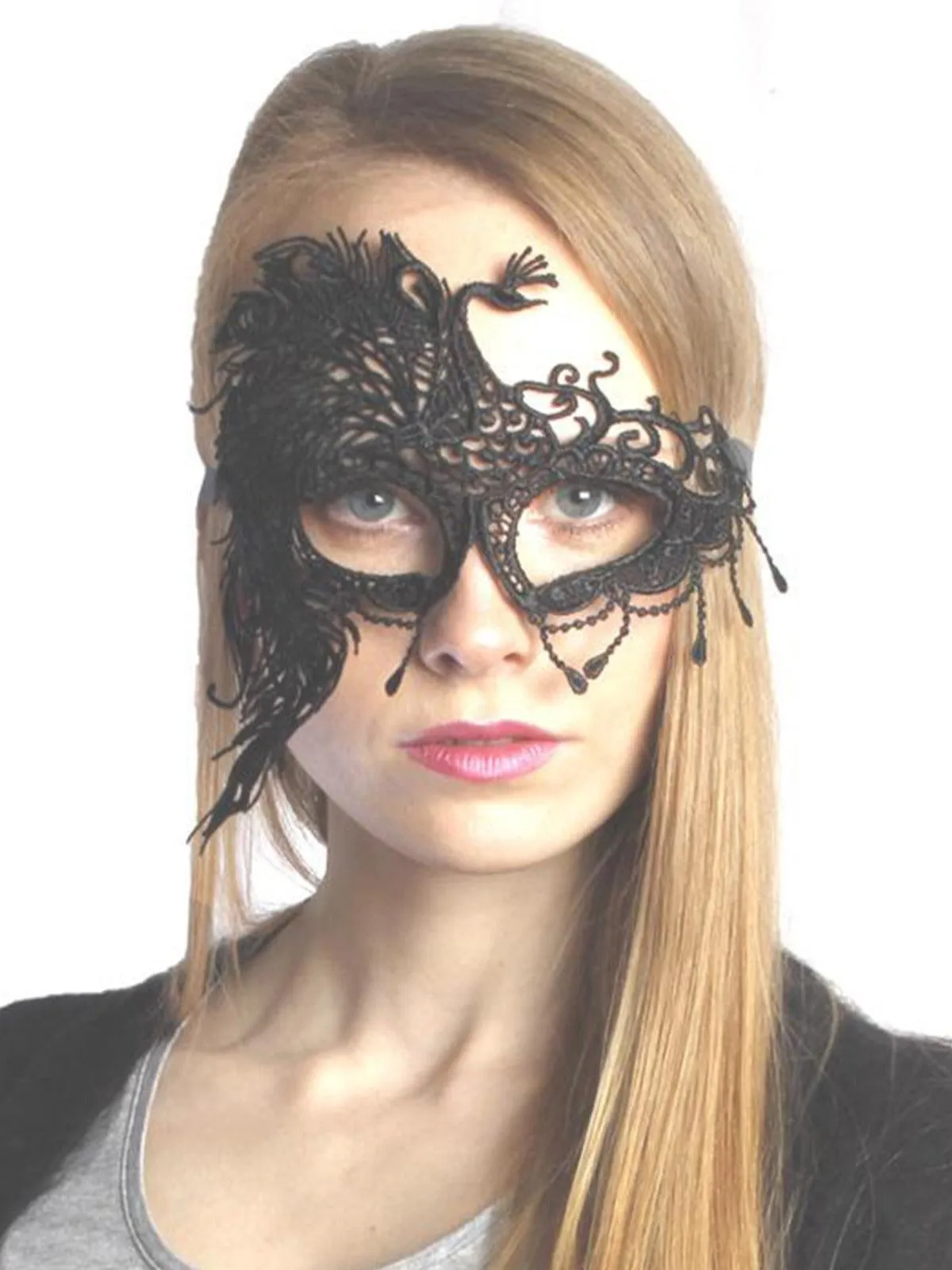 Peacock Lace Mask Black Ladies Girls Masquerade Venetian Fancy Dress Party Eye Mask