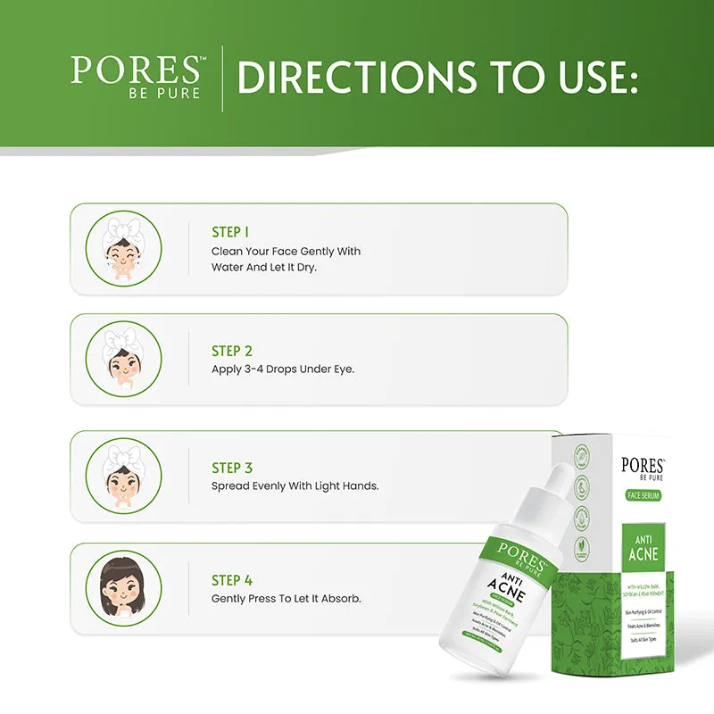 PORES Be Pure Anti Acne Face Serum With Willow Bark, Soybean & Pear Ferment 30ml