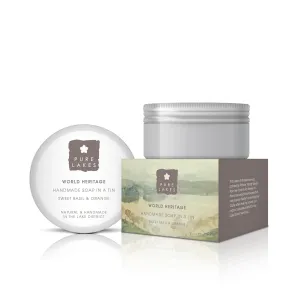 Pure Lakes Sweet Basil & Orange Handmade Soap in a Tin 70g
