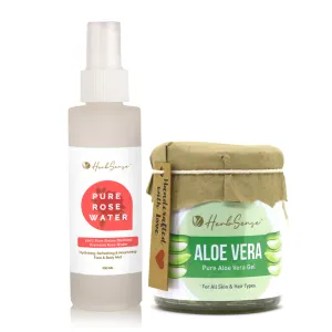 Pure Rose Water & Aloe Vera Gel Combo Pack, Hydrating & Refreshing Skin Care Combo,  Face Toner Mist, Aloe Gel 180gm   Rose Water 100ml
