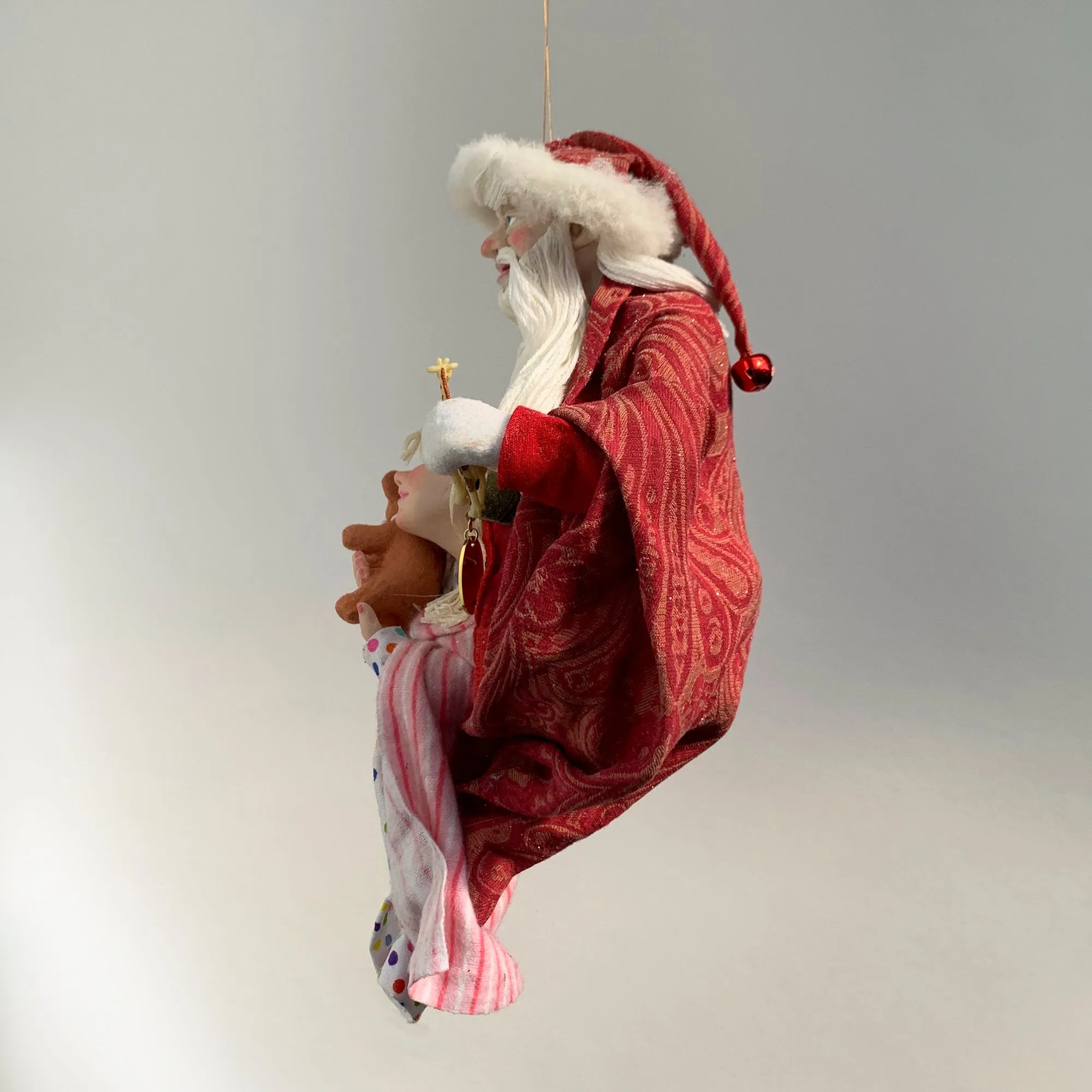 Santa Claus - Gifts for children- Hanging tree ornament - Handcrafted - Collectable Christmas Art - stuffed teddy bear - toy animals -