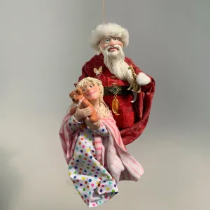 Santa Claus - Gifts for children- Hanging tree ornament - Handcrafted - Collectable Christmas Art - stuffed teddy bear - toy animals -
