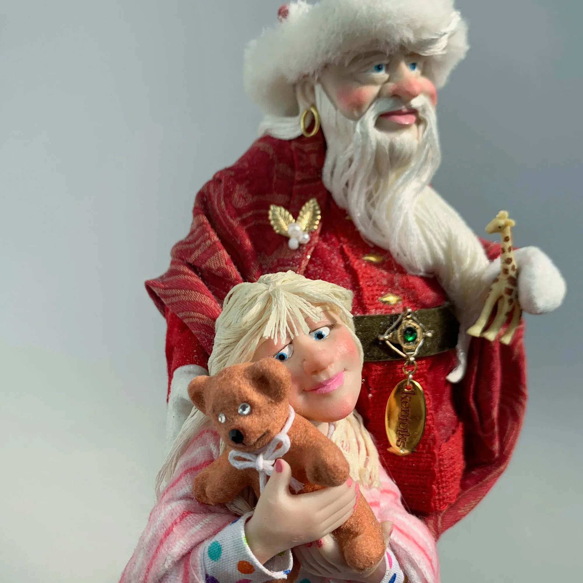 Santa Claus - Gifts for children- Hanging tree ornament - Handcrafted - Collectable Christmas Art - stuffed teddy bear - toy animals -