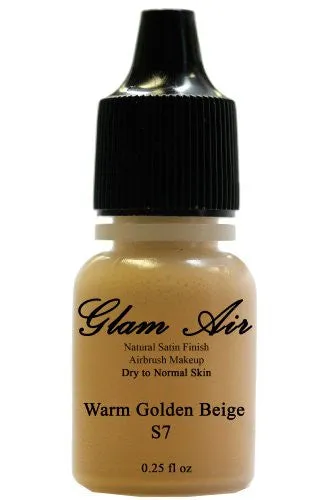 Set of Two (2) Glam Air Airbrush Foundation Makeup S6 Warm Golden Beige & S7 Summer Tan in Satin Finish 0.25oz Bottles(normal to Dry Skin)