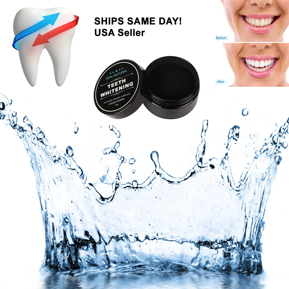 Sexy Sparkles 100% ORGANIC COCONUT ACTIVATED CHARCOAL NATURAL TEETH WHITENING POWDER WITH BAMBOO TOOTH BRUSH