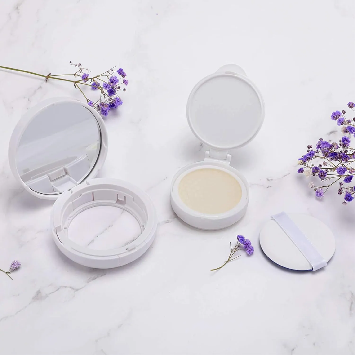 Stained Glass Little Bunny Sleeping on Sunflower Air Cushion Puff Box Portable Cosmetic Makeup Case Container, Loose Powder Foundation Container