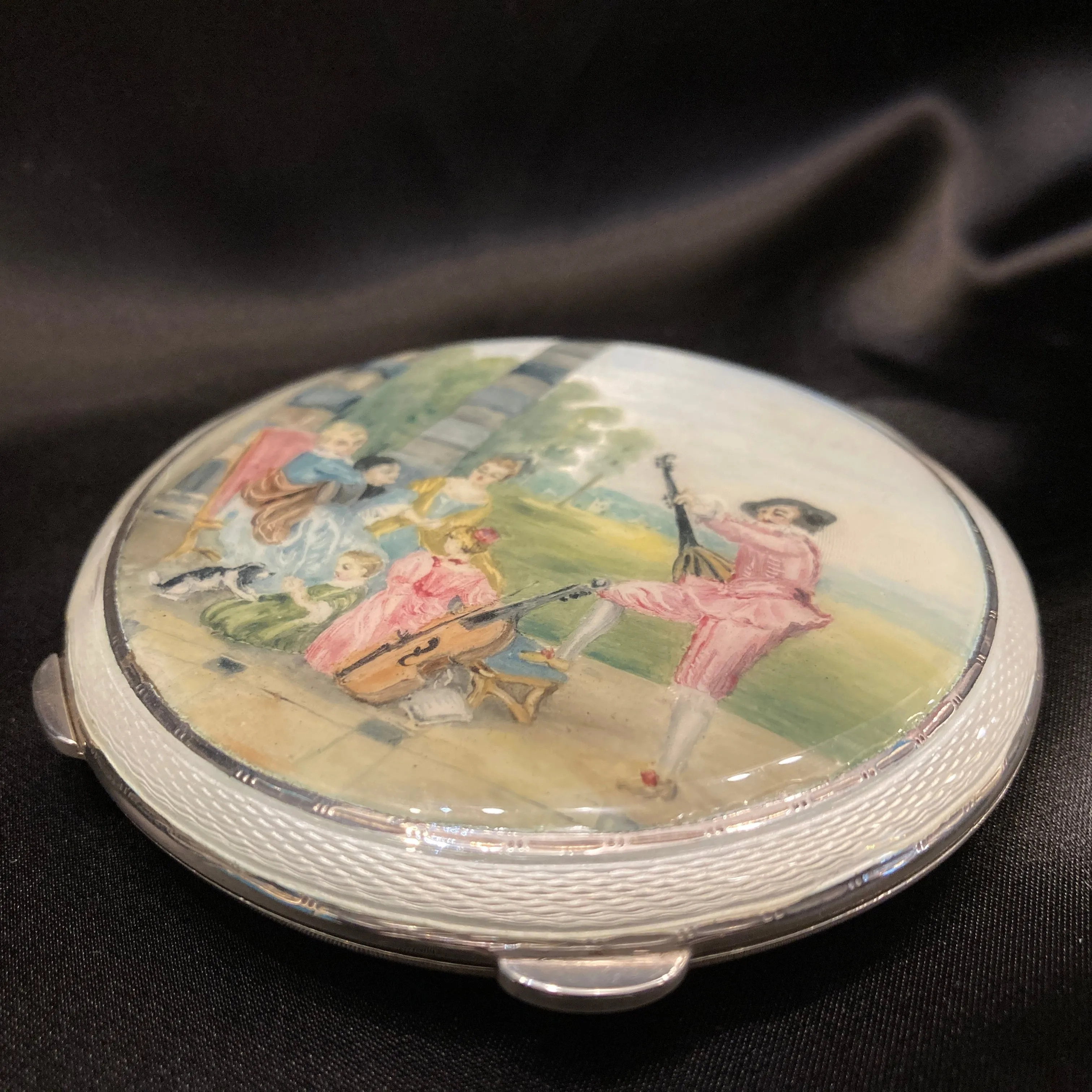 Sterling silver and enamel powder compact