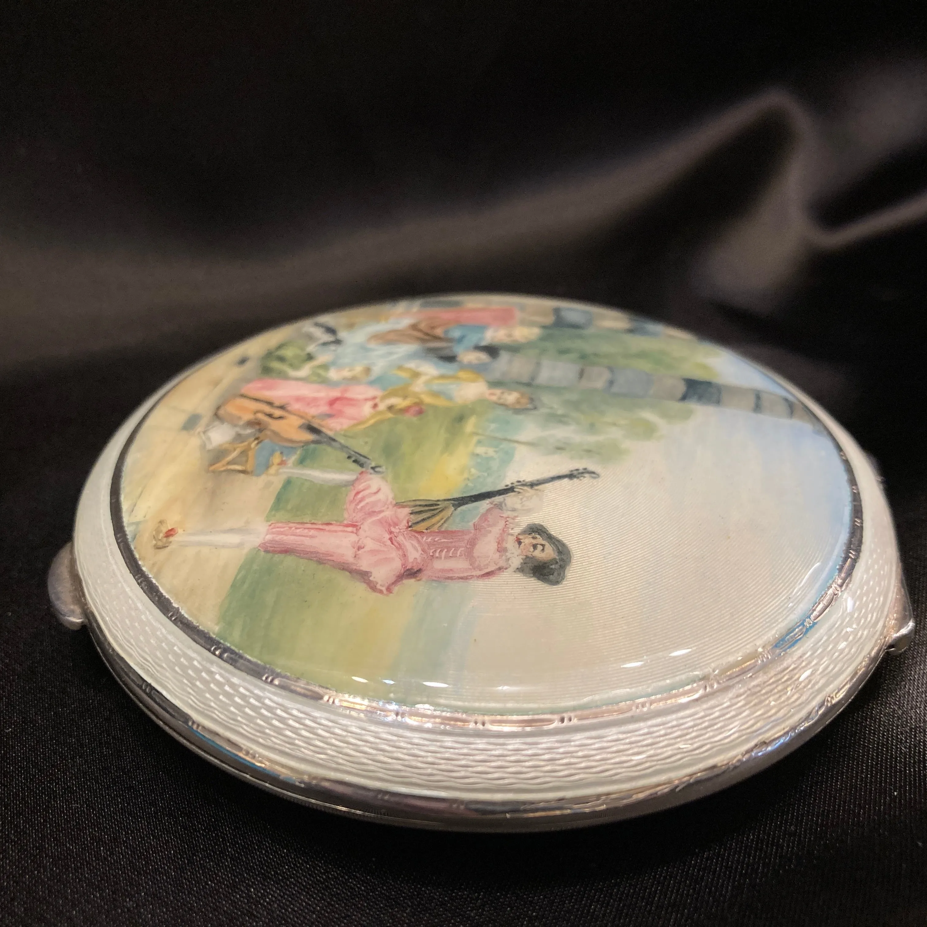 Sterling silver and enamel powder compact
