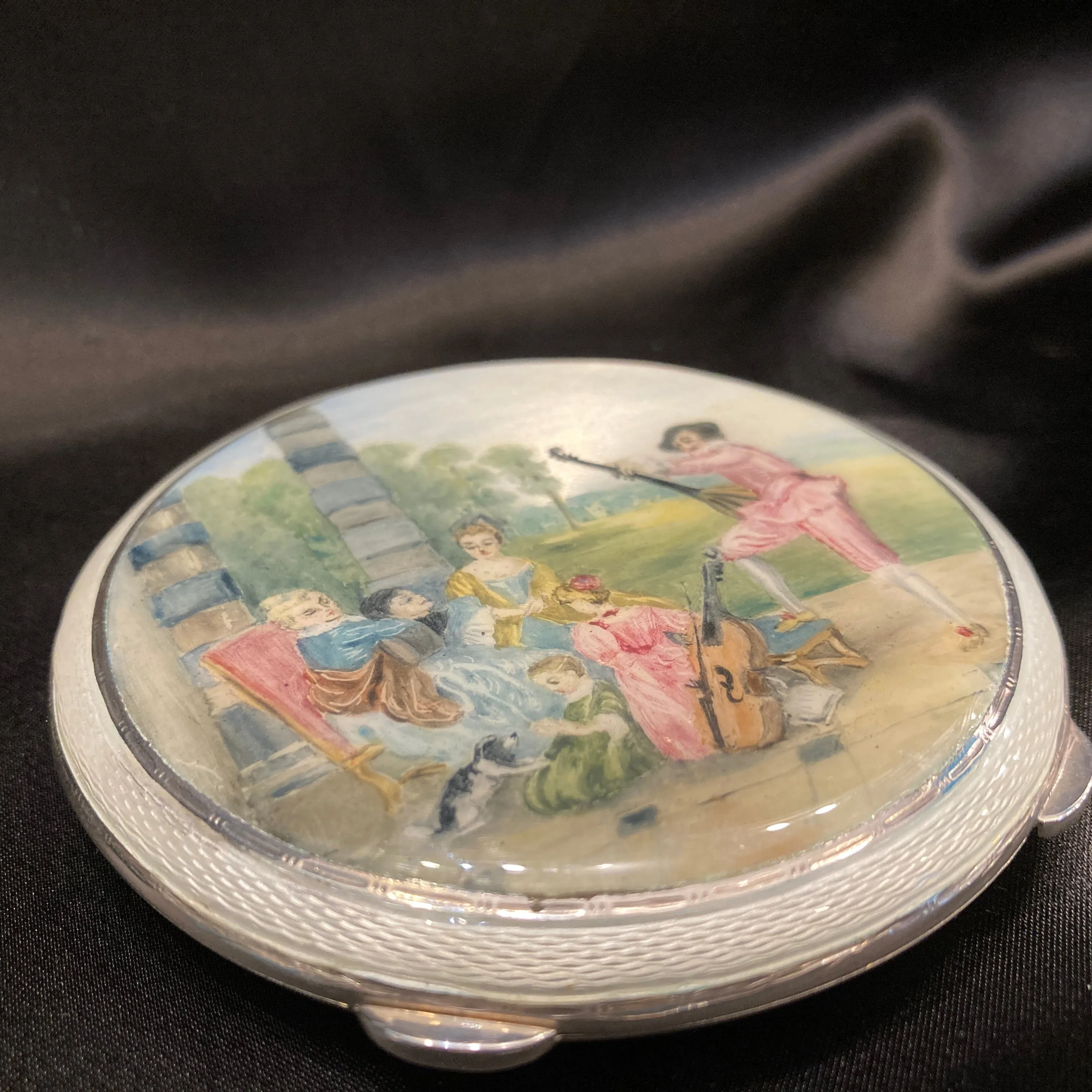 Sterling silver and enamel powder compact
