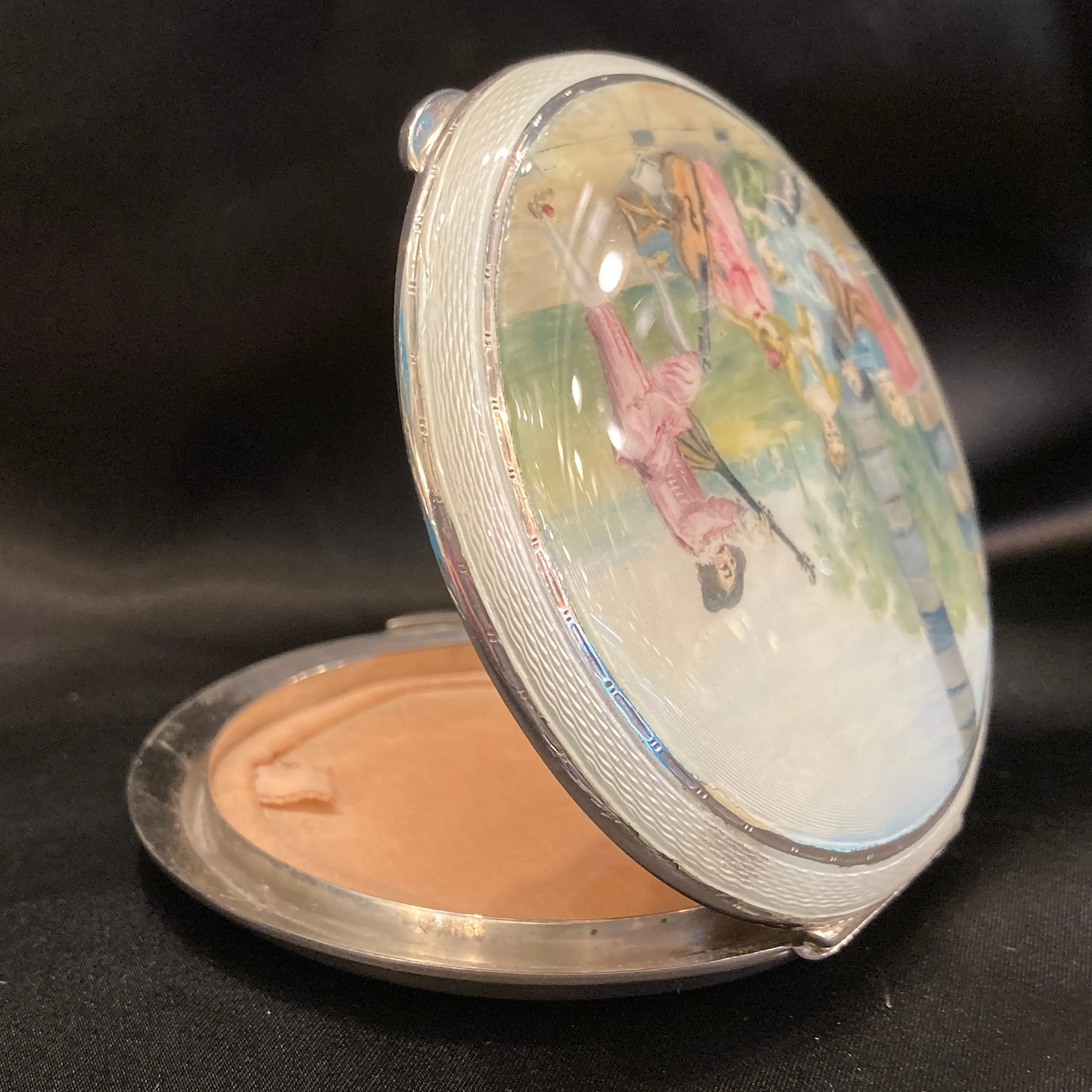 Sterling silver and enamel powder compact
