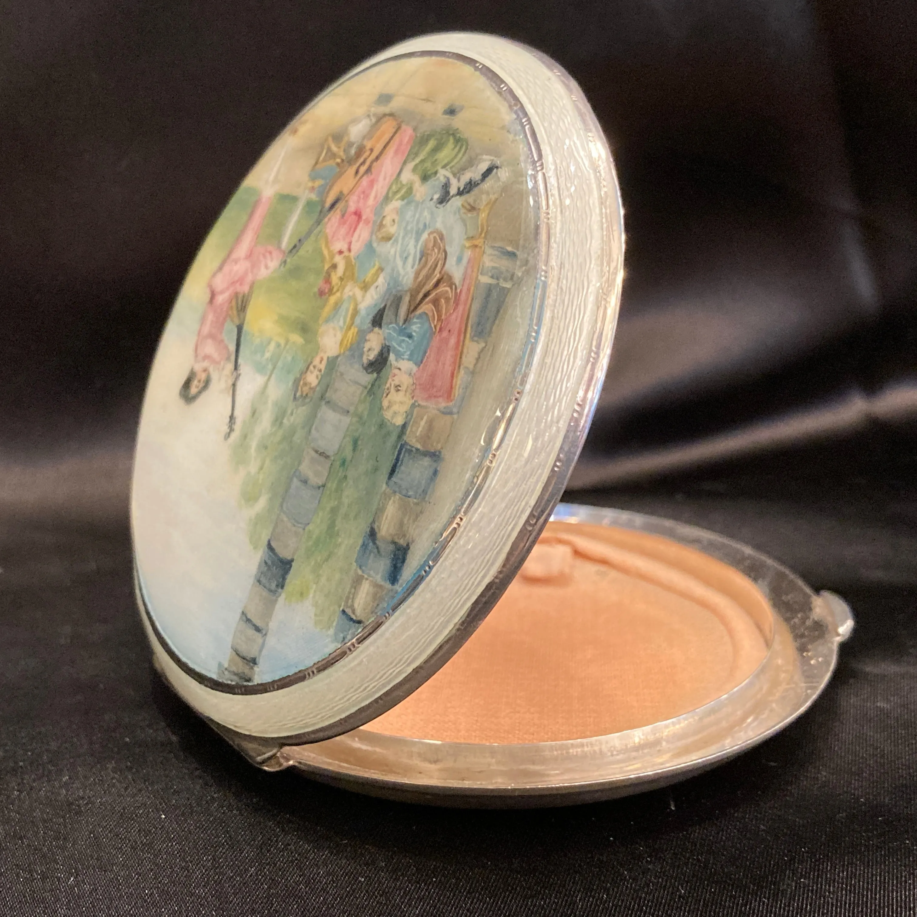 Sterling silver and enamel powder compact