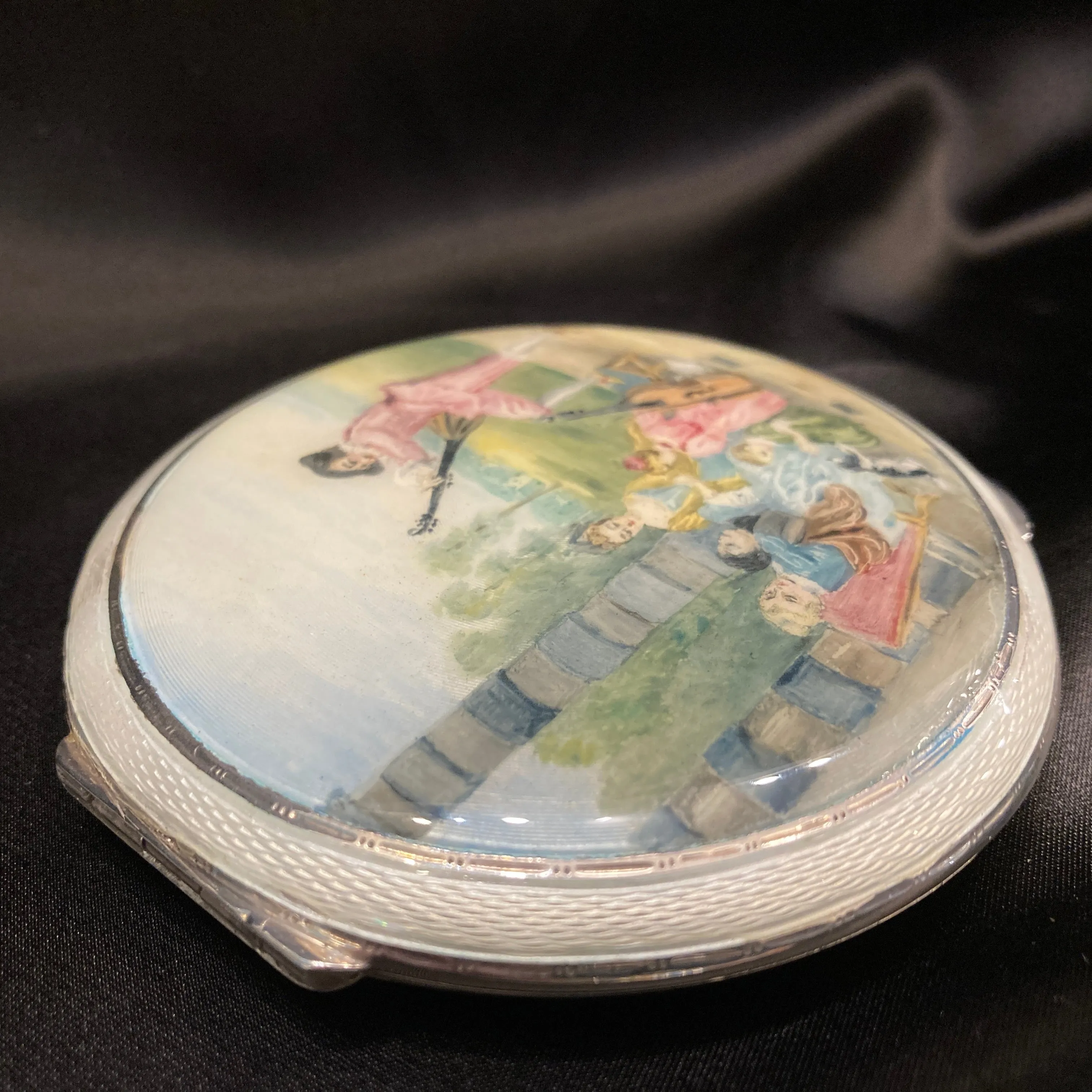 Sterling silver and enamel powder compact