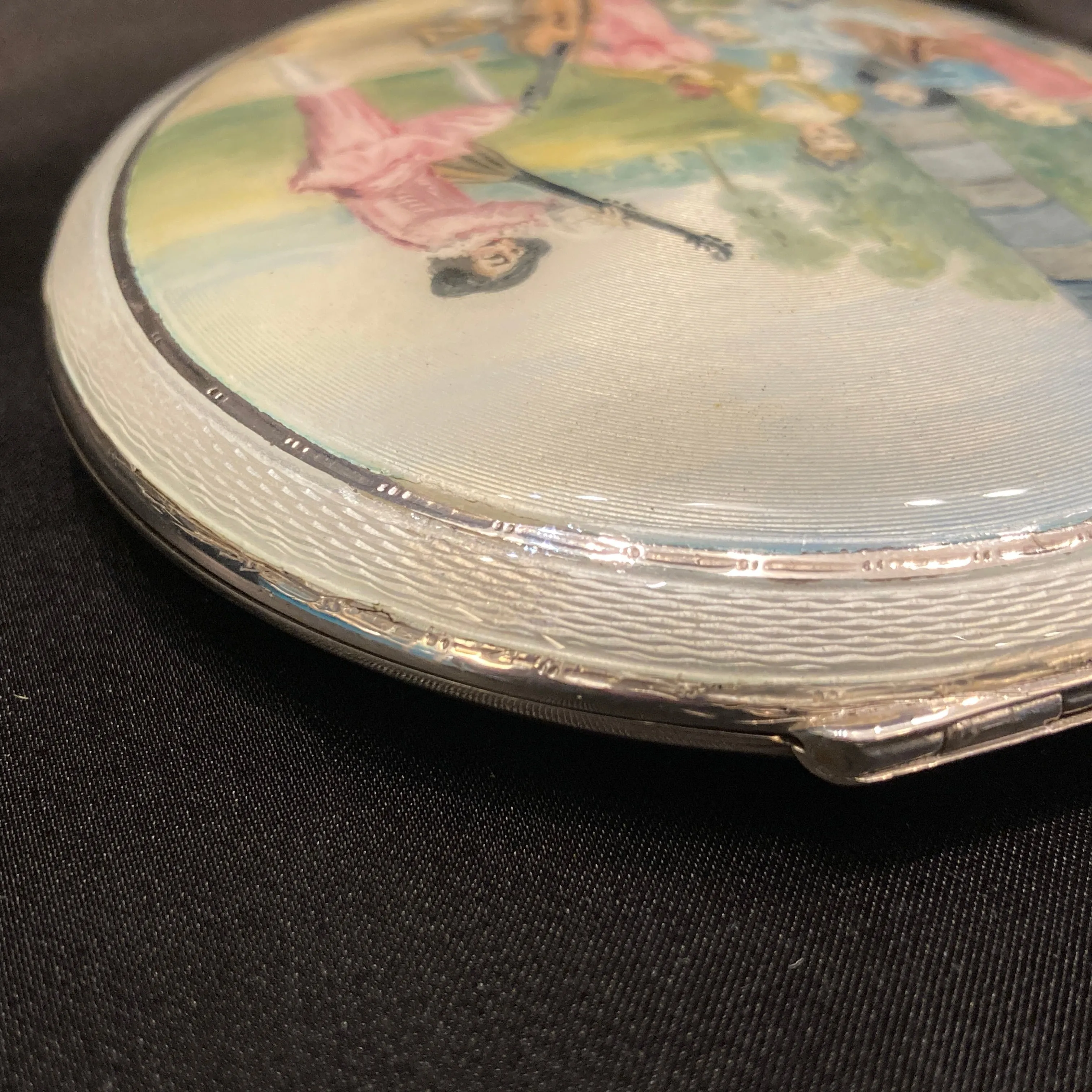 Sterling silver and enamel powder compact