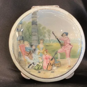 Sterling silver and enamel powder compact