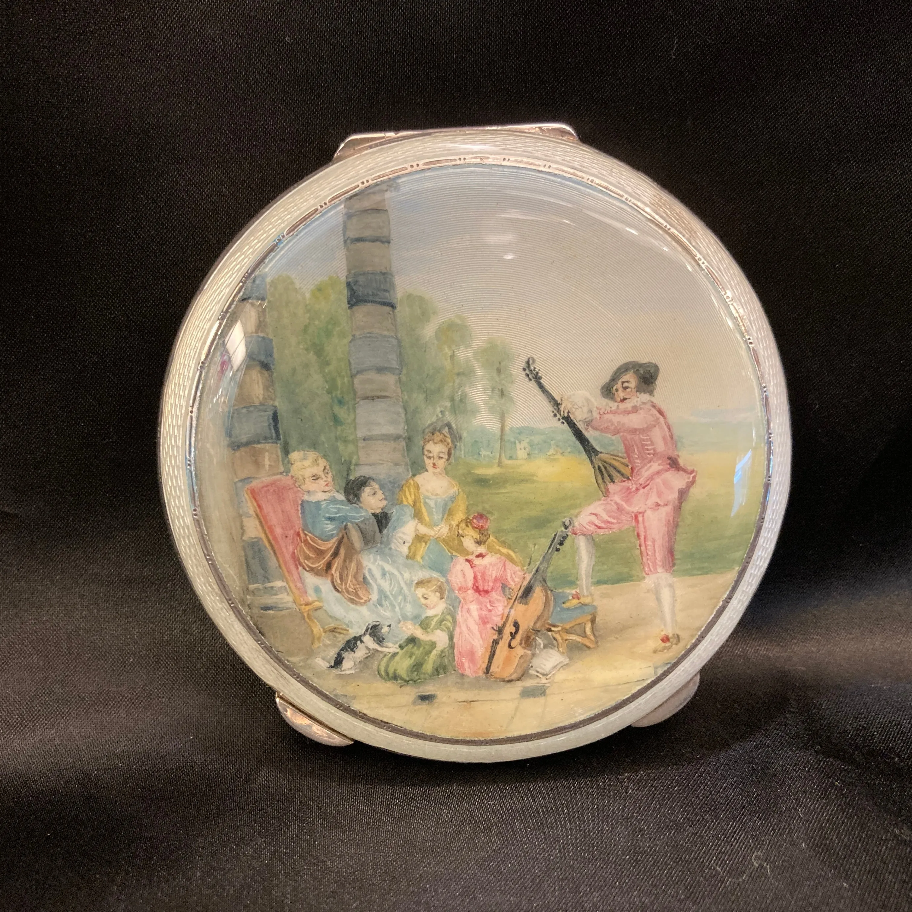 Sterling silver and enamel powder compact