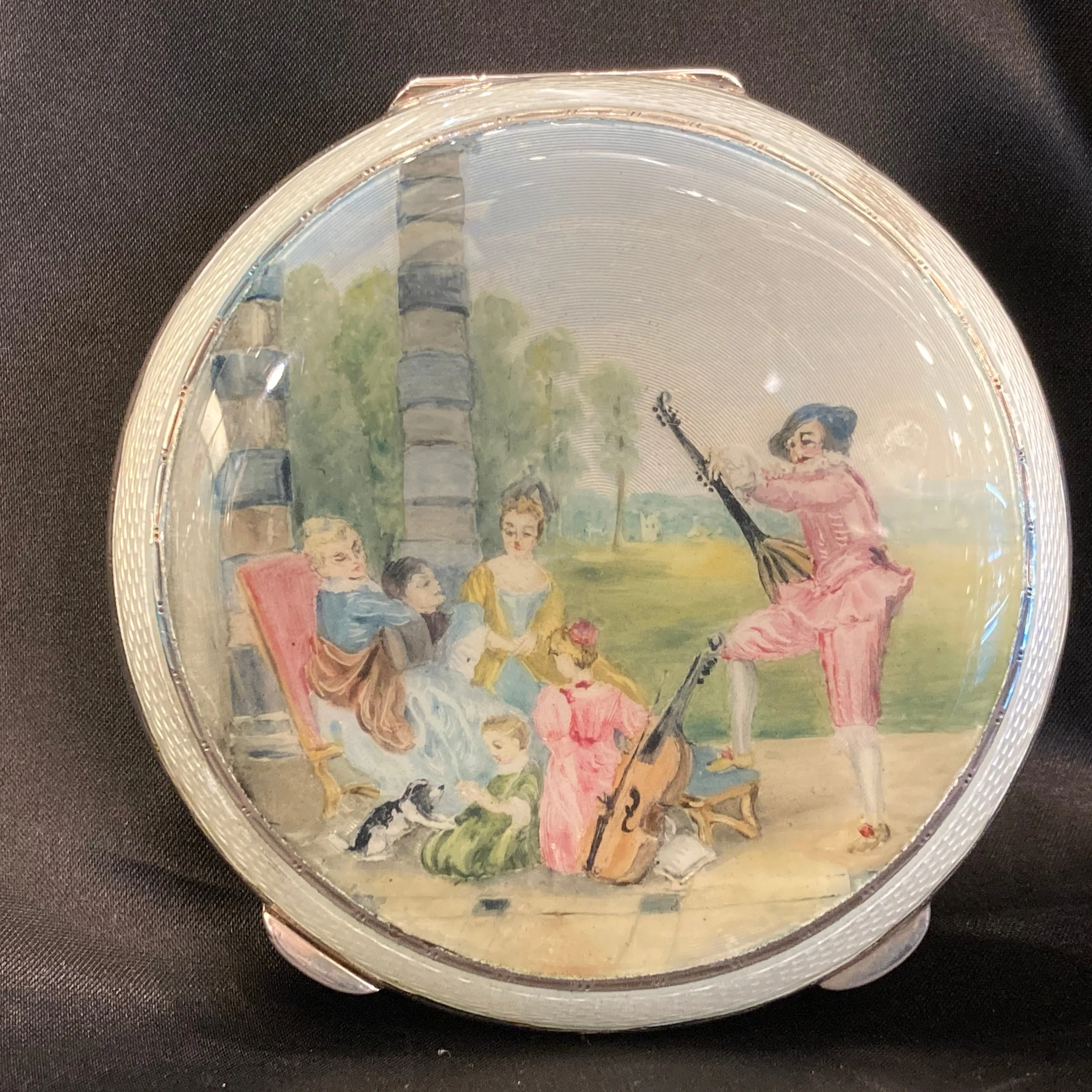 Sterling silver and enamel powder compact