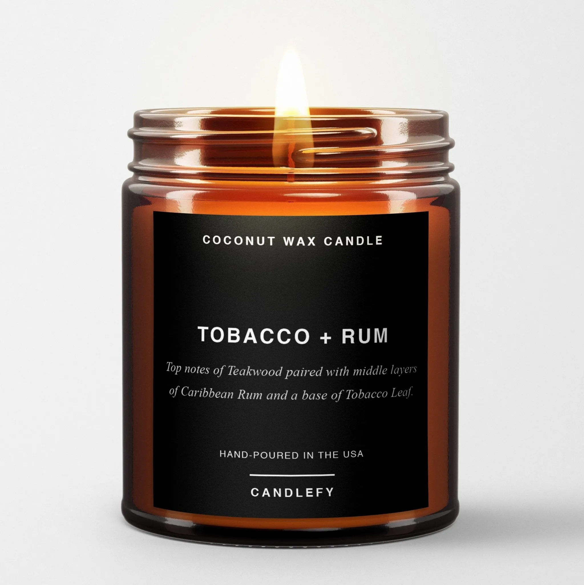 Tobacco   Rum: Scented Candle in Amber Glass, Made with Natural Coconut Wax