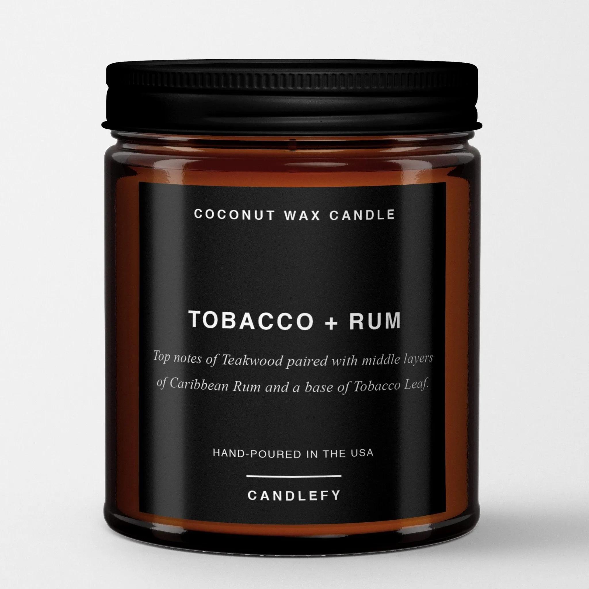 Tobacco   Rum: Scented Candle in Amber Glass, Made with Natural Coconut Wax