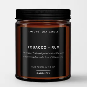 Tobacco   Rum: Scented Candle in Amber Glass, Made with Natural Coconut Wax