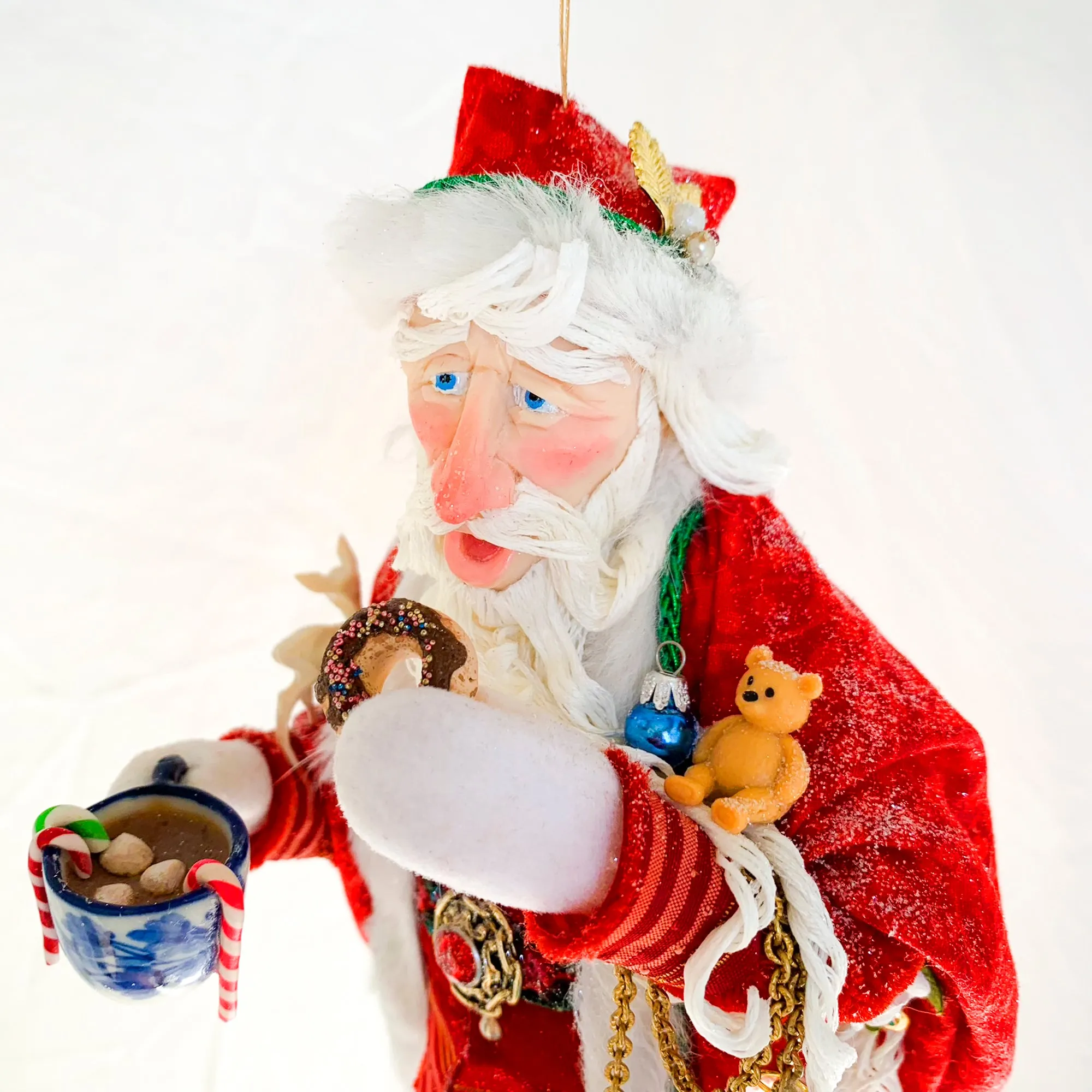 Treats left for Santa - Enjoying a doughnut and hot coco - Hanging Ornament - Christmas Collectable