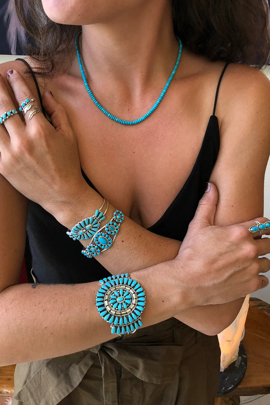 Triple Stone Long Blue Turquoise Ring (size 9)
