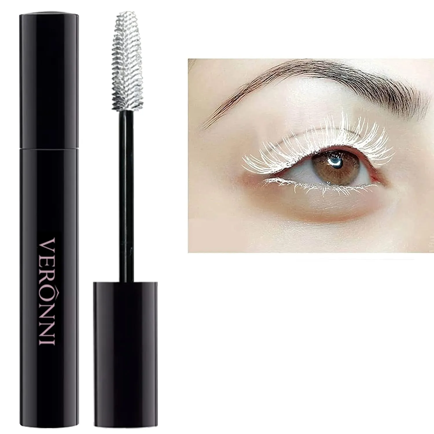 VERONNI White Mascara,Waterproof Curling Thick Lengthening Eyelash Mascara,Lifts and Extends Lash Length, Clump Resistant,Non-smudge Eyelash Colorful Extension Curl Mascara Makeup (02-White)