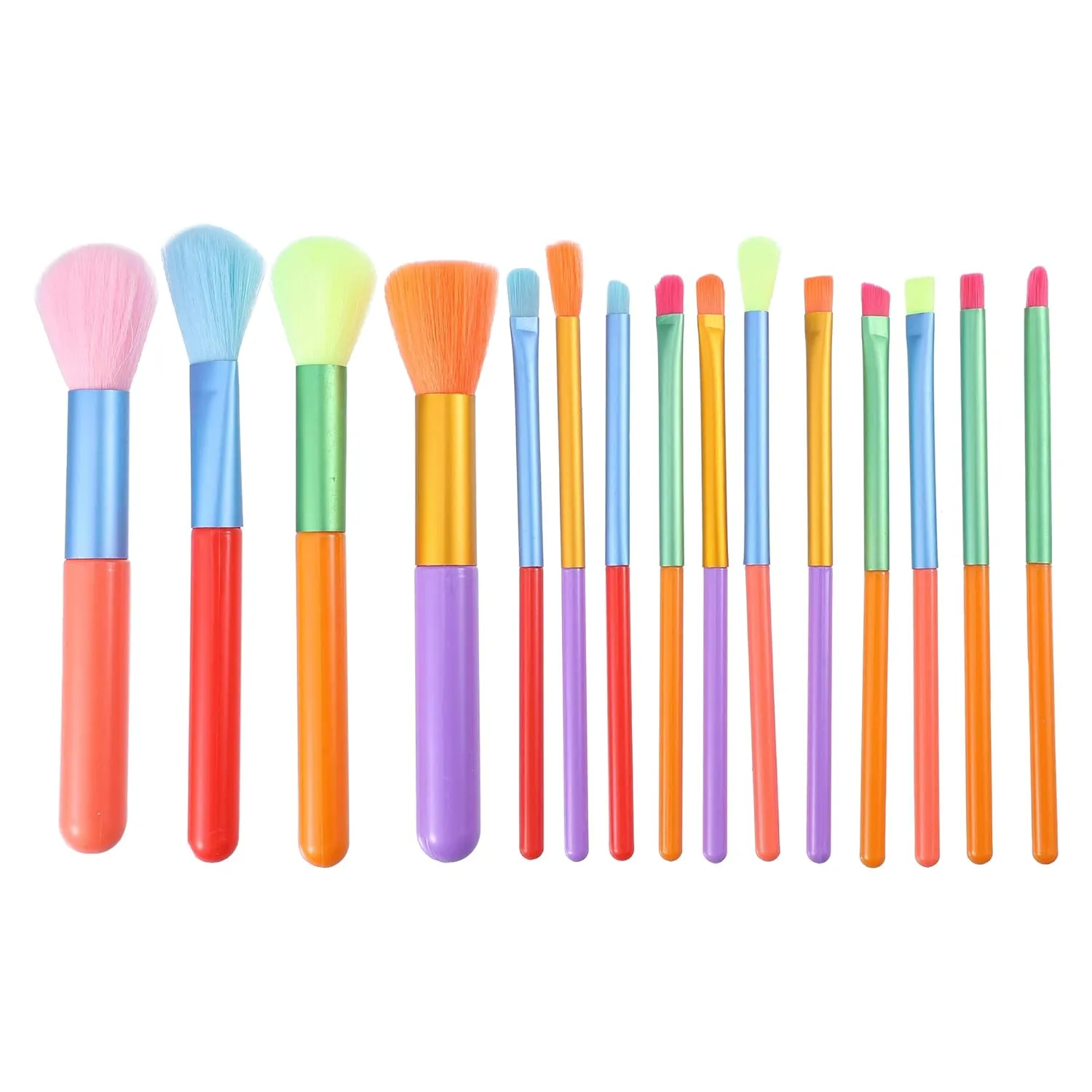 VOCOSTE 15 Pcs Makeup Brushes, Loose Powder Brush Eyeshadow Blending Brush Concealer Brush Loose Professional Blush Brush, Plastic Metal Handle, Multicolor