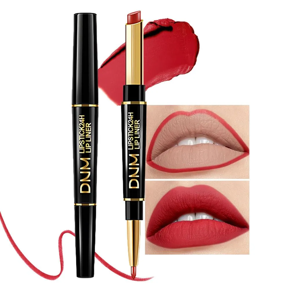 Waterproof Dual-Ended Chestnut Nude Brown Matte Lip Liner & Lipstick Set - 3 Pcs for Long-Lasting Wear